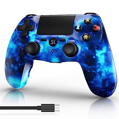 Wireless Controller for PS4, Controller for Sony PlayStation 4, Double Shock 6-Axis Motion Sensor, Sensitive Touch Pad, Built-in Speaker & Stereo Headphone Jack, Compatible with PlayStation 4/Pro/Slim - color: Galaxy Blue