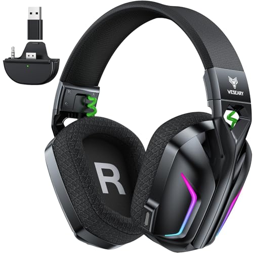 WESEARY Wireless Gaming Headset for Xbox Series X|S, 80H Ultra-Low Latency | 50mm Driver, 3D Sound, Dynamic Light & Noise Cancelling Mic, Work with PC, Ps5, Switch, 2.4GHz & Bluetooth, Game & Music Mode - color: Raven Black