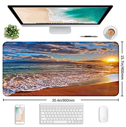 Sunset Beach Large Gaming Mouse Mat with Stitching Edges, Office Desk Mat | Large Extended Mouse Pad; Full Desk Coverage; Waterproof Coating; Stable Anti-Slide Base For Gaming, Office, Study Daily Use - color: Beach at Sunset