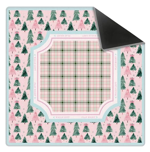 Christmas Tree Mahjong Mat 31.5" x 31.5", Pink and Green Plaid Christmas Non-Slip Noise Reduction Mahjong Table Cover Accessories and Supplies for Dominoes Poker Card Board and Tile Games Gifts - color: Christmas Tree Mahjong