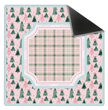 Christmas Tree Mahjong Mat 31.5" x 31.5", Pink and Green Plaid Christmas Non-Slip Noise Reduction Mahjong Table Cover Accessories and Supplies for Dominoes Poker Card Board and Tile Games Gifts - color: Christmas Tree Mahjong