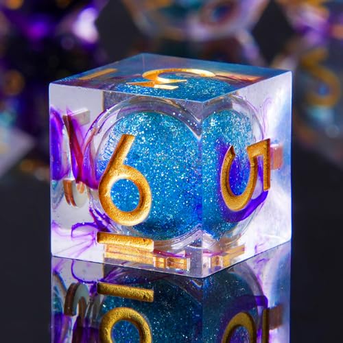 Liquid Core DND Dice Set, 7 Set Accessories Dice for Dungeons and Dragons, Polyhedral Resin Sharp Edge Dice Roleplaying(Liquid Blue Purple) - color: Liquid-blue Purple