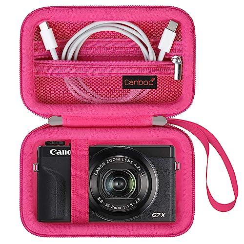 Canboc Camera Case for Canon PowerShot G7 X Mark III/ G7X Mark II Digital 4K Vlogging Camera, Point and Shoot 4K Video Camera Bag, Zipper Mesh Pocket fits USB Cable, Batteries, Rosered - color: Rosered