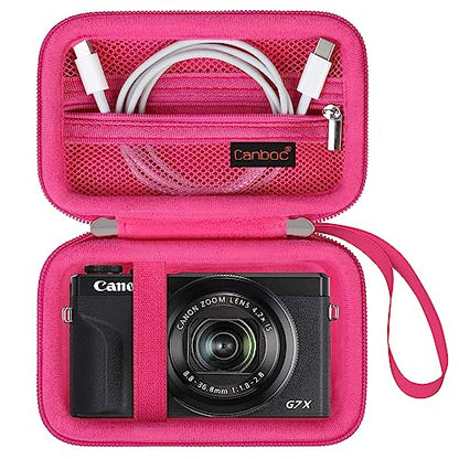Canboc Camera Case for Canon PowerShot G7 X Mark III/ G7X Mark II Digital 4K Vlogging Camera, Point and Shoot 4K Video Camera Bag, Zipper Mesh Pocket fits USB Cable, Batteries, Rosered - color: Rosered