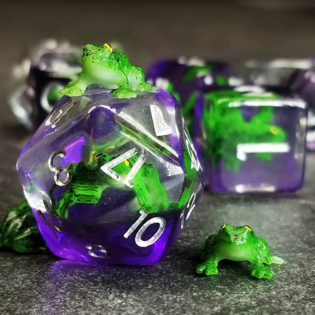 Sage's Portal Animal Familiars Resin DND Dice Set Polyhedral Dice Set for Dungeons and Dragons RPG Pathfinder Tabletop TTRPG (Green Frog) - color: Green Frog, style: Dice Set Only
