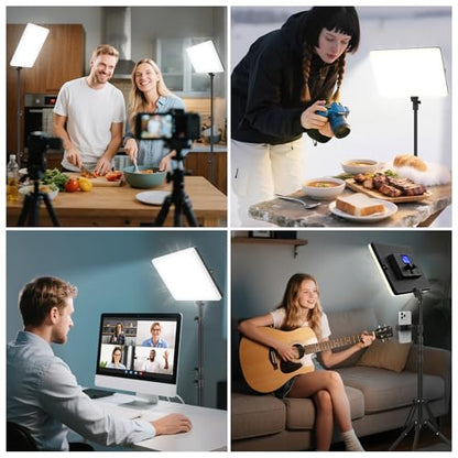2 Packs LED Video Light with 63" Tripod Stand, QEUOOIY 20W Bi-Color Photography Lighting Kit, Dimmable 2500-8500K Studio Conference Light, Built-in 8000mAh Battery for YouTube/TikTok/Vlog/Streaming