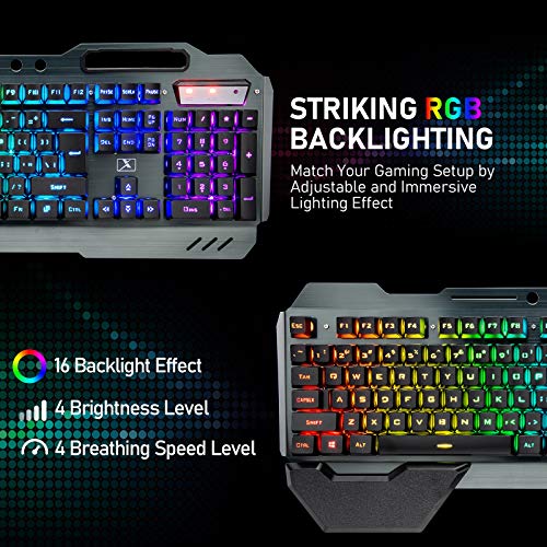 Wireless Membrane RGB Gaming Keyboard and Mouse with Rainbow Backlit-Black | Rechargeable 4800mAh Battery,Metal Panel,Ergonomic,Waterproof,Dustproof,7 Color Mute 2400 DPI Mice for Computer PC Mac Gamer - color: Black RGB