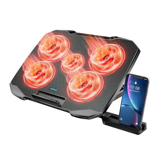 AIMIUZI Laptop Cooling Pad for Computer Laptop Cooler for 12-15.6 Inch Notebooks, Laptop Cooling Stand with 5 Quiet Fans, 5 Height Adjustable,2 USB Ports, Phone Stand - color: Red