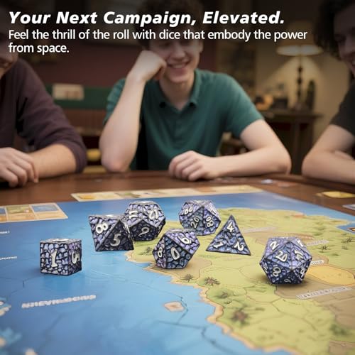 PJOY Metal DND Dice Set for Dungeons and Dragons Dice with Case Meteorite Black Blue Glitters 7PCS 16mm Role Playing Cool DND Gifts for Players D&D DM Game Masters - color: Black Blue