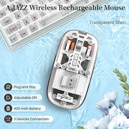 A.JAZZ Wireless Bluetooth5.1&2.4G Mini Lightweight Mouse,Transparent Clear Cool,Rechargeable Silent Computer Mice,Nano USB C Receiver,LED Battery Magic Silm for Office/PC/Mac/Laptop/Apple/ipad(White) - color: White
