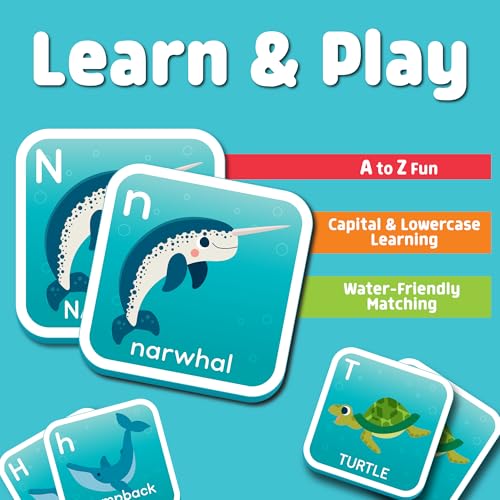 Chuckle & Roar Bath Matching Memory Game, Toddler Games, 52 Pc, Ages 3+ | ABC Letter Practice, Uppercase & Lowercase Letter Match, Drawstring Bag, Bathtub Pool & Dry Play, Foam Pieces Float & Stick - color: Bath Matching
