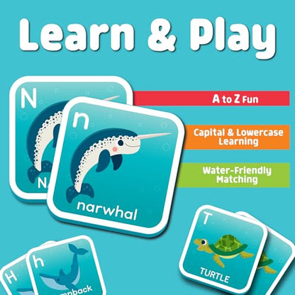 Chuckle & Roar Bath Matching Memory Game, Toddler Games, 52 Pc, Ages 3+ | ABC Letter Practice, Uppercase & Lowercase Letter Match, Drawstring Bag, Bathtub Pool & Dry Play, Foam Pieces Float & Stick - color: Bath Matching