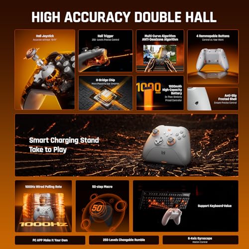PC Controllers, BIGBIG WON Gale Hall Wireless Controllers, Motion Control, Hall Joysticks&Triggers, 3 Pairs of Thumbsticks, PC App Game Controllers for Switch/Switch2/iOS/Android Wireless Gaming Controller - color: 3.Gale Hall-Grey