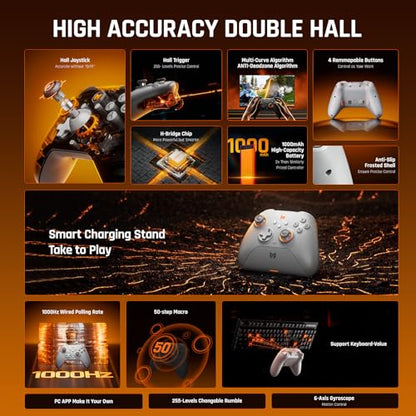 PC Controllers, BIGBIG WON Gale Hall Wireless Controllers, Motion Control, Hall Joysticks&Triggers, 3 Pairs of Thumbsticks, PC App Game Controllers for Switch/Switch2/iOS/Android Wireless Gaming Controller - color: 3.Gale Hall-Grey