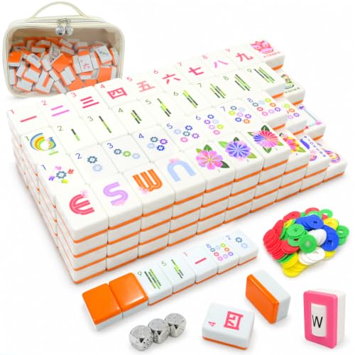 American Mahjong Set, 160 Orange Melamine Tiles (1.2”) - color: B-orange