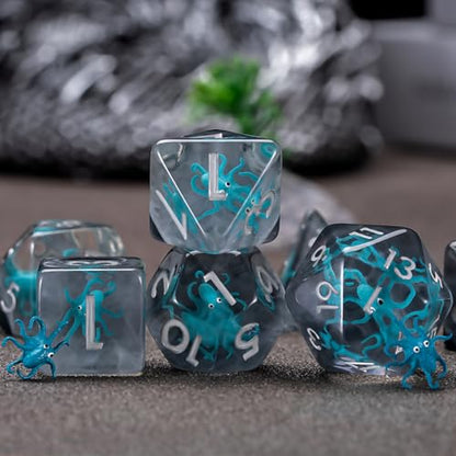 DND Octopus Resin Dice Set, Polyhedral D&D Dice Inclusion Dice for Dungeons and Dragons MTG RPG- for Ages 15 and Up Bliue - color: Octopus-bliue
