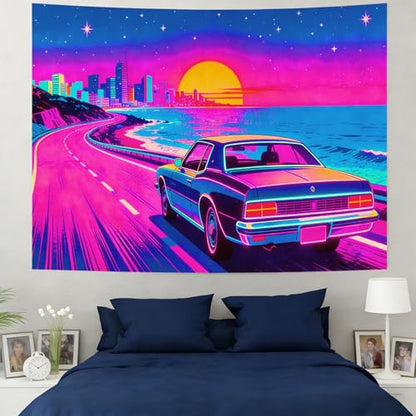 KKYEJLQYI UV Reactive Tapestry, Black Light Neon Wall Tapestry, Luminous Space Tapestry, Bedroom, Living Room, Game Room Decoration Large Tapestry (City-5) - color: City-5