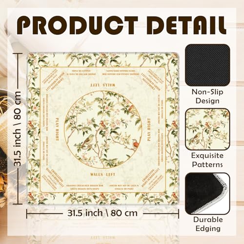 Yellow Floral Bird Chinoiserie Mahjong Mat 31.5 x 31.5 in,Traditional Chinese Flower Non-Slip Noise Reduction Gaming Mat for Table American Mahjong Poker Board Games Card Games Dominoes - color: Yellow Chinese Style Flower & Bird Mahjong Mat