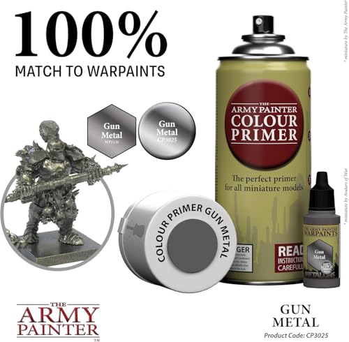 The Army Painter, Colour Primer Gun Metal, 400 ml spray acrilico | Primer grigio canna di fucile per dipingere miniature Warhammer e Dungeons and Dragons - color: Gun Metal