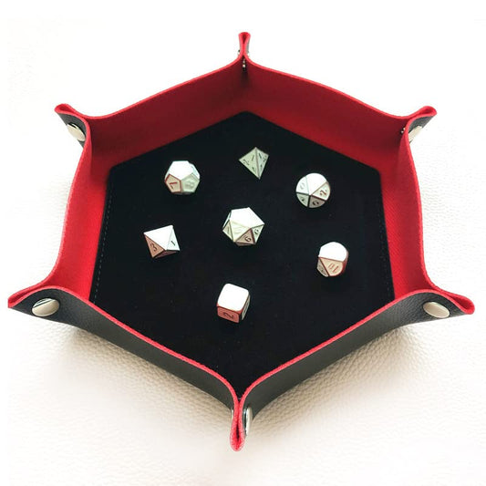 BESCON DICE Hexagon Folding PU Leather & Velvet Dice Tray, Portable Dice Holder for DND, RPG, MTG, & Other Table Games, Black & Red - color: Red&black