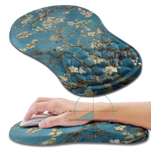 Hokafenle Ergonomic Mouse Pad Wrist Support, Wrist Rest Mousepad for Carpal Tunnel Pain Relief with Integrated Memory Foam Slope Massage Bulge (11.8x7.9 inch,Apricot Flower - color: KM14-Apricot Flower