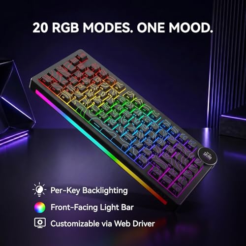 AK820 V2 75% Compact Mechanical Keyboard, 81 Keys, Tri-Mode (2.4G/Bluetooth/Wired), 10000mAh Battery, 0.9” TFT Smart Display Knob, Gasket Mount, Hot-Swappable, RGB Backlit, Black Contour Keycaps - color: Black Contour