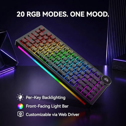AK820 V2 75% Compact Mechanical Keyboard, 81 Keys, Tri-Mode (2.4G/Bluetooth/Wired), 10000mAh Battery, 0.9” TFT Smart Display Knob, Gasket Mount, Hot-Swappable, RGB Backlit, Black Contour Keycaps - color: Black Contour