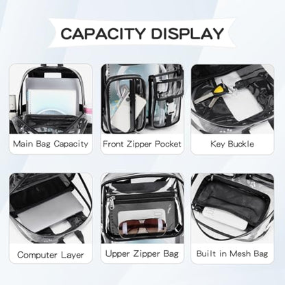Cusangel Clear X-Large Backpack Heavy Duty Clear BookBag,17.5inch TPU Large Capacity See Through Backpack for Sport Events,Travel,Plastic backpacks for 15age+ - color: Black 17.5inch