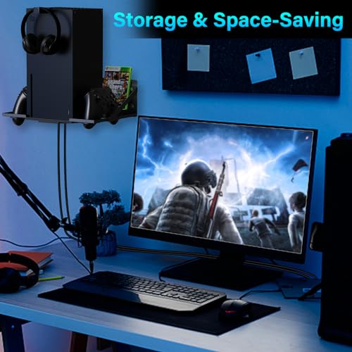 Wall Mount for XB Series X/S with 2 Headset Stand, Luckit Metal Wall Mount Kit Compatible with XB Series X/S Console and Dual Controller Accessories, Efficient Ventilation Design Wall Shelf - size: Wall Mount