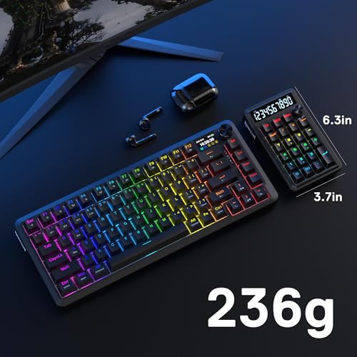 Redragon K733 PRO Wireless Gasket RGB Number Pad, 22 Keys Mechanical Numpad w/PC & Calculate Modes, 10 Digits Calculator Display, Knob Control, 5-Layer Noise Dampening, Creamy Custom Linear Switch - color: Black K733 PRO, size: Wireless