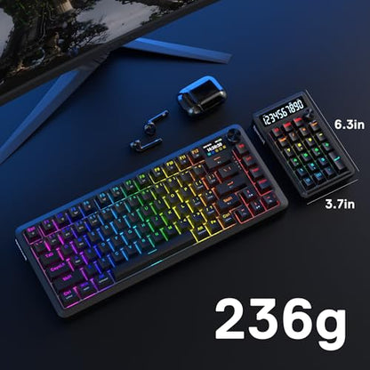 Redragon K733 PRO Wireless Gasket RGB Number Pad, 22 Keys Mechanical Numpad w/PC & Calculate Modes, 10 Digits Calculator Display, Knob Control, 5-Layer Noise Dampening, Creamy Custom Linear Switch - color: Black K733 PRO, size: Wireless