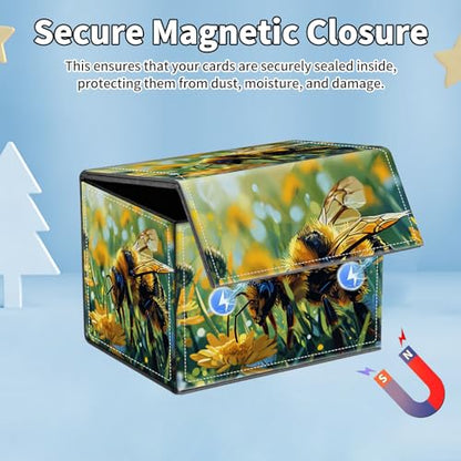 for MTG Commander Deck Box,Card Deck Box for Trading Yugioh MTG,Fits 100 Double Sleeved Cards,PU Leather Strong Magnet Case for Magic Commander TCG CCG,Cute Bee Grass - color: Cute Bee Grass