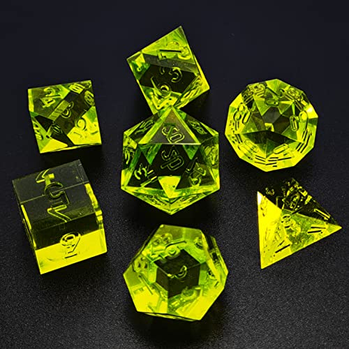 Bescon Crystal Clear (Unpainted) Sharp Edge DND Dice Set of 7, Razor Edged Polyhedral D&D Dice Set for Dungeons and Dragons Role Playing Games, OliveDrab Color - color: Olivedrab