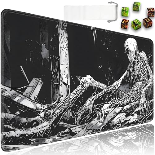 for MTG Playmat + Drawstring Travel Pouch + 6 Dice Counter, for Tabletop Trading Card Game Playmats or Mouse Pad, Anti-Slip Rubber 24 x 14 in, Death, Skeletor Black for TCG Playmat (No with Zone) - color: JV-Playmat-6-1-I244