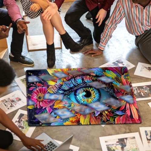 Large Gaming Playmat Compatible with MTG, Seamless Card Game Mat with Stitched Edges, 23.6 x 13.7 in Natural Rubber Desk Pad with Transparent Drawstring Bag, A Cosmic Eye with Flowers - color: A Cosmic Eye With Flowers, size: 24"X14" Regular