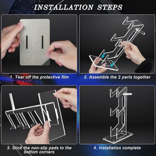 FYY Game Controller Holder 3 Tiers - Universal Dual Stand and Headphone Holder, Acrylic Clear Display Compatible With Nintendo Switch, Xbox, PS5, PS4 - Desk Mounts for Controllers - color: 3-Tier-Clear
