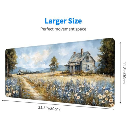 Farmhouse Extended Mouse Pad Wildflower Retro Grassland Blue Sky Mousepad XL Large Gaming Mouse Pad Laptop Keyboard Mat Desk Pad Daily Use with Keyboard and Laptop Devices 31.5x11.8 Inch - color: Farmhouse, size: 31.5L x 11.8W inches