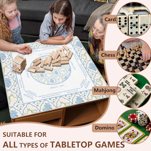 Coquette Green Bow Hydrangea Mahjong Mat 31.5"x31.5", Grandmillennial Floral Non-Slip Noise Reduction Gaming Mat for American Mahjong Poker Card Board Games Dominoes - color: Blue Floral