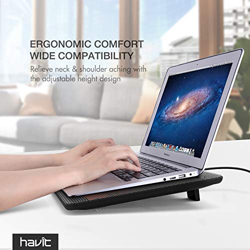 Havit HV-F2056 15.6-17 Inch Laptop Cooler Cooling Pad - Slim Portable USB Powered (3 Fans) (Black+Red) - color: Black+Red
