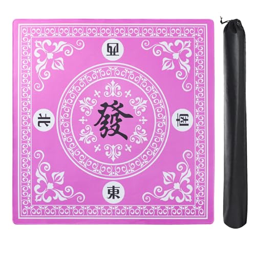 Mahjong Mat,Mahjong Table Mat with 3 Dice & Carrying Bag for Card, Board & Tile Games, Anti Slip and Noise Reduction Table Cover(Pink, 31.5 inches) - color: Pink
