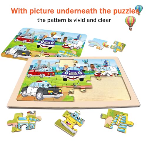 Puzzles for Kids Ages 4-6,24 Pieces Wooden Puzzles for Toddlers Ages 3-5 4-8 3 4 5 6 3-4 Year Olds.4 Pack Car Puzzle Set Children Jigsaw Puzzles for Boys and Girls Educational Learning Toys | Colorful Toddler Puzzle Set, Educational Learning Toys, Birthda