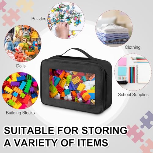 Abbylike 8 Pack Toys Storage Bags with Handle and Clear PVC Window, Classic Bricks Building Set Organization Bags, Car Toy Traveling Carrying Case for Puzzles Board Games Building Blocks (Black) - color: Black