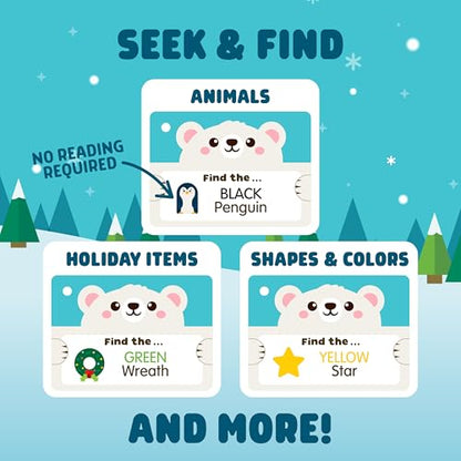 Chuckle & Roar Seek & Find Polar Bear Plush, Toddler Travel Toys, Ages 3+ | No-Reading Play, Back Pouch Storage, 25 Hidden Treasures, 40 Picture Challenges, Toddler Sensory Toys - style: Polar Bear