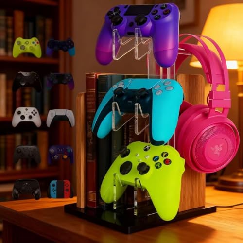 Controller Stand 3 Tiers, Universal Controller Holder Headphone Stand, Headset Holder, Acrylic Controller Display Stand Compatible with Xbox, PS5, PS4, Nintendo Switch - Ideal Desk Mount for Gamers - size: 3 Tiers