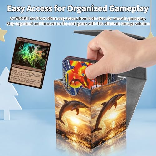 Card Deck Box for MTG Commander,Collectible Trading Storage Box Fits 120+ Single Sleeved Cards Magnetic Case PU Leather for Magic Commander TCG CCG MTG,Dolphin Ocean Sunset - color: Dolphin Ocean Sunset