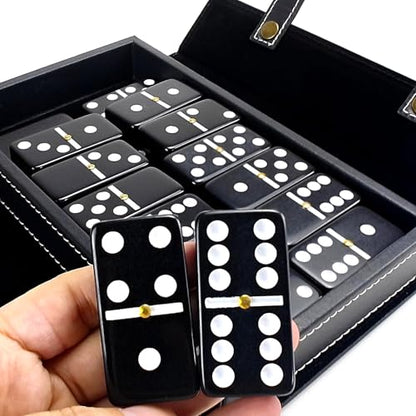 Bucher&Rossini Dominoes Set Double 6 - Classic Black Domino's Game Set for Adults and Kids Idea Gift Present for Domino Players or Family Game Night (Black Tiles) - color: Black New - Double 6