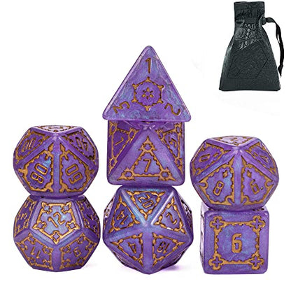 cusdie 7 Pcs 25mm Giant DND Dice with Dragon Eye Dice Bag, Polyhedral Dice Set, D&D Dice for Pathfinder RPG (Purple) - color: Purple