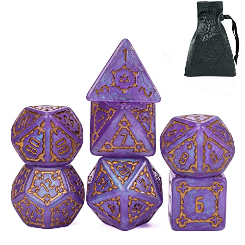 cusdie 7 Pcs 25mm Giant DND Dice with Dragon Eye Dice Bag, Polyhedral Dice Set, D&D Dice for Pathfinder RPG (Purple) - color: Purple