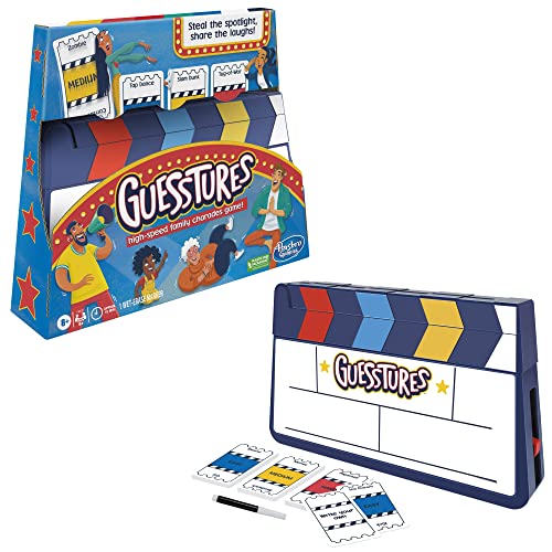 Hasbro Gaming Guesstures Game, Charades Games for 4 or More Players, Includes Customizable Cards and Clapper, Family Party Game for Ages 8 and Up