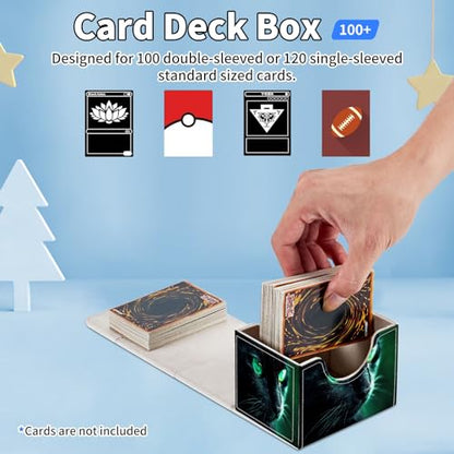for MTG Commander Deck Box,Card Deck Box for Trading Yugioh MTG,Fits 100 Double Sleeved Cards,PU Leather Strong Magnet Case for Magic Commander TCG CCG,Black Cat Green - color: Black Cat Green